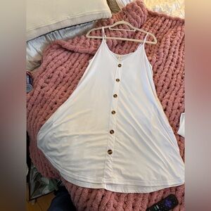 Boutique White V-Neck Button-Front Cami Sundress - w/ Pockets